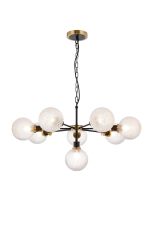 Jestero 84cm Pendant, 8 Light E14 With 15cm Round Textured Diamond Pattern Glass Shade, Brass, Clear & Satin Black