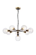 Jestero 84cm Pendant, 8 Light E14 With 15cm Round Segment Glass Shade, Brass, Clear & Satin Black
