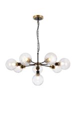 Jestero 84cm Pendant, 8 Light E14 With 15cm Round Segment Glass Shade, Brass, Clear & Satin Black