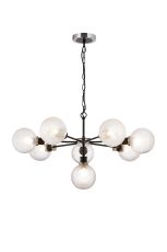 Jestero 84cm Pendant, 8 Light E14 With 15cm Round Textured Diamond Pattern Glass Shade, Satin Nickel, Clear & Satin Black