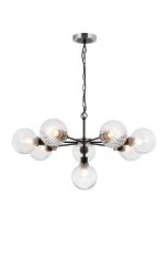 Jestero 84cm Pendant, 8 Light E14 With 15cm Round Segment Glass Shade, Satin Nickel, Clear & Satin Black