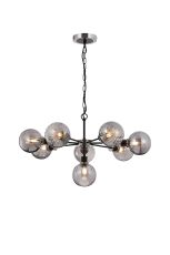 Jestero 84cm Pendant, 8 Light E14 With 15cm Round Segment Glass Shade, Satin Nickel, Smoke Plated & Satin Black