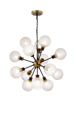 Jestero 78cm Pendant, 14 Light E14 With 15cm Round Textured Diamond Pattern Glass Shade, Brass, Clear & Satin Black