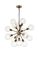 Jestero 78cm Pendant, 14 Light E14 With 15cm Round Segment Glass Shade, Brass, Clear & Satin Black