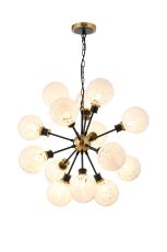 Jestero 78cm Pendant, 14 Light E14 With 15cm Round Speckled Glass Shade, Brass, White & Satin Black