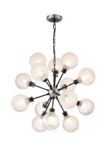 Jestero 78cm Pendant, 14 Light E14 With 15cm Round Textured Diamond Pattern Glass Shade, Satin Nickel, Clear & Satin Black