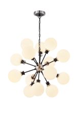 Jestero 78cm Pendant, 14 Light E14 With 15cm Round Glass Shade, Satin Nickel, Opal & Satin Black