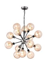 Jestero 78cm Pendant, 14 Light E14 With 15cm Round Segment Glass Shade, Satin Nickel, Amber Plated & Satin Black