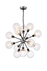 Jestero 78cm Pendant, 14 Light E14 With 15cm Round Segment Glass Shade, Satin Nickel, Clear & Satin Black