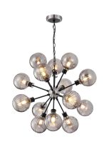 Jestero 78cm Pendant, 14 Light E14 With 15cm Round Segment Glass Shade, Satin Nickel, Smoke Plated & Satin Black