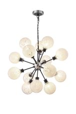 Jestero 78cm Pendant, 14 Light E14 With 15cm Round Speckled Glass Shade, Satin Nickel, White & Satin Black