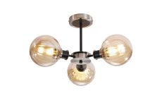 Jestero 53cm Semi Ceiling, 3 Light E14 With 15cm Round Segment Glass Shade, Satin Nickel, Amber Plated & Satin Black