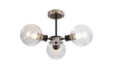 Jestero 53cm Semi Ceiling, 3 Light E14 With 15cm Round Segment Glass Shade, Satin Nickel, Clear & Satin Black