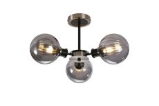 Jestero 53cm Semi Ceiling, 3 Light E14 With 15cm Round Segment Glass Shade, Satin Nickel, Smoke Plated & Satin Black