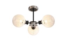 Jestero 53cm Semi Ceiling, 3 Light E14 With 15cm Round Speckled Glass Shade, Satin Nickel, White & Satin Black