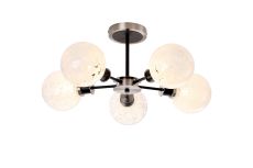 Jestero 52cm Semi Ceiling, 5 Light E14 With 15cm Round Speckled Glass Shade, Satin Nickel, White & Satin Black