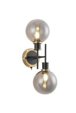 Jestero Switched Wall Light, 2 Light E14 With 15cm Round Glass Shade, Brass, Smoke Plated & Satin Black