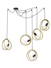 Clarus 28cm Double Ring Multi Spider Pendant, 5 Light E27, Matt Black / Painted Gold, G95/120 Lamp Recommended