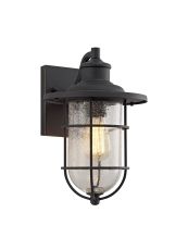 Comevari Wall Lamp, 1 x E27, Black/Gold With Seeded Clear Glass, IP54, 2yrs Warranty