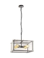 Tresse Pendant/Semi Flush, 4 Light E27, Matt Black / Chrome / Clear Glass
