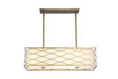 Bongio Rectangle Pendant / Convertible To Semi Flush 5 Light E14 Aged Gold / Cream Fabric Shade