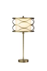 Bongio Table Lamp 1 Light E27 Aged Gold / Cream Fabric Shade