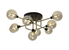 Filocaro 85cm Flush Ceiling, 9 Light G9, Matt Black/Antique Brass/Cognac Glass