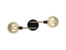 Filocaro Wall/Flush Light, 2 Light G9, Matt Black/Antique Brass/Cognac Glass