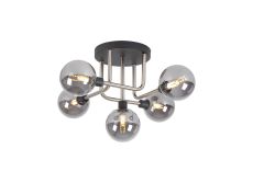 Filocaro 59cm Flush Ceiling, 5 Light G9, Graphite / Satin Nickel / Smoke Glass