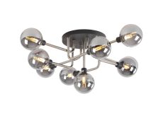 Filocaro 85cm Flush Ceiling, 9 Light G9, Graphite / Satin Nickel / Smoke Glass