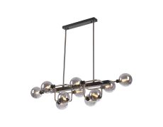 Filocaro Fixed Pendant Ceiling, 10 Light G9, Graphite / Satin Nickel / Smoke Glass
