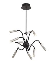 Focaccia Sputnik Pendant, 9 Light Adjustable Arms, 9 x 4W LED Dimmable, 3000K, 2250lm, Black/Aluminium, 3yrs Warranty