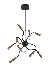 Focaccia Sputnik Pendant, 9 Light Adjustable Arms, 9 x 4W LED Dimmable, 3000K, 2250lm, Black/Satin Copper, 3yrs Warranty