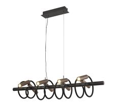 Focaccia Linear Pendant, 8 Light Adjustable Arms, 8 x 4W LED Dimmable, 3000K, 2000lm, Black/Satin Copper, 3yrs Warranty