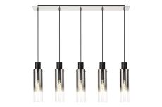 Formonix Linear Pendant, 5 Light Adjustable E27, Black/Smoke Fade Glass