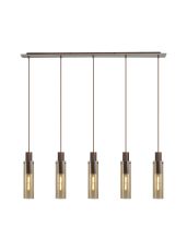 Formonix Linear Pendant, 5 Light Adjustable E27, Mocha / Amber Glass