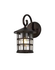 Georgino Down Round Grid Wall Lamp, 1 x E27, IP44, Antique Bronze/Clear Glass, 2yrs Warranty
