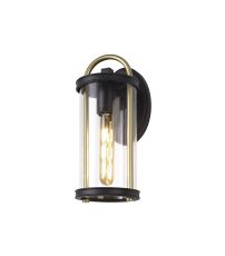 Geronimo Small Wall Lamp, 1 x E27, Black & Gold/Clear Glass, IP54, 2yrs Warranty