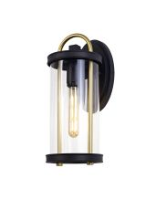Geronimo Large Wall Lamp, 1 x E27, Black & Gold/Clear Glass, IP54, 2yrs Warranty