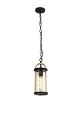 Geronimo 13cm Pendant, 1 x E27, Black & Gold/Clear Glass, IP54, 2yrs Warranty