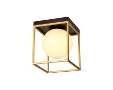 Giovanni Square Ceiling Flush, 1 Light E14, Matt Black/Painted Gold