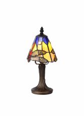 Girolamo Tiffany Table Lamp, 1 x E14, Black/Gold, Blue/Orange/Crystal Shade