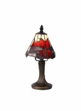 Girolamo Tiffany Table Lamp, 1 x E14, Black/Gold, Purple/Pink/Crystal Shade