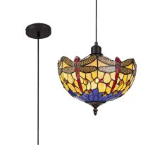 Girolamo 1 Light Uplighter Pendant E27 With 30cm Tiffany Shade, Blue/Orange/Crystal/Black