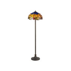 Girolamo 2 Light Stepped Design Floor Lamp E27 With 40cm Tiffany Shade, Blue/Orange/Crystal/Aged Antique Brass