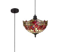 Girolamo 1 Light Uplighter Pendant E27 With 30cm Tiffany Shade, Purple/Pink/Crystal/Black