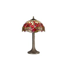 Girolamo 1 Light Tree Like Table Lamp E27 With 30cm Tiffany Shade, Purple/Pink/Crystal/Aged Antique Brass