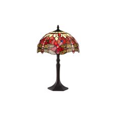 Girolamo 1 Light Octagonal Table Lamp E27 With 30cm Tiffany Shade, Purple/Pink/Crystal/Aged Antique Brass