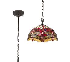 Girolamo 1 Light Downlighter Pendant E27 With 30cm Tiffany Shade, Purple/Pink/Crystal/Aged Antique Brass