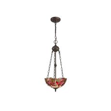 Girolamo 2 Light Uplighter Pendant E27 With 30cm Tiffany Shade, Purple/Pink/Crystal/Aged Antique Brass